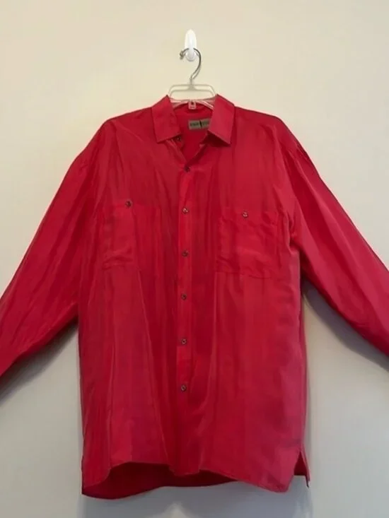 Robert Stock Vintage Silk Button Front Red Professional Long Sleeve Shirt Large - Picture 1 of 14